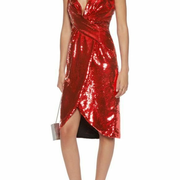 SOLD! AW15 Red Wrpeffect Sequined Crepe Halterneck Dress - Picture 10 of 11